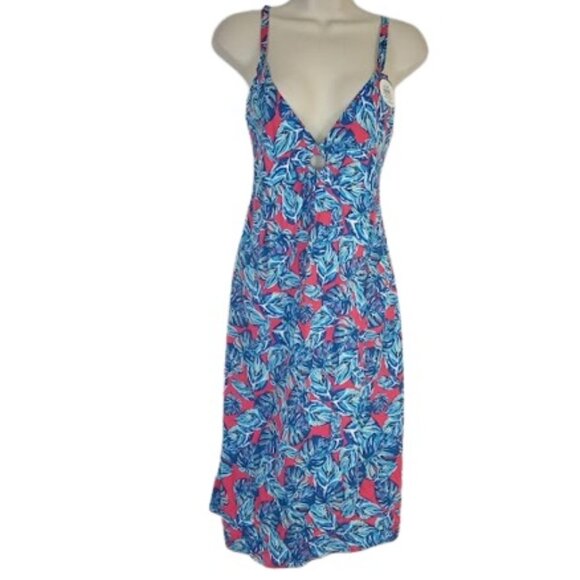 Island Planet Womens IP Mini Dress Pink Combo Tropical Floral Ringlet S New - Picture 1 of 3